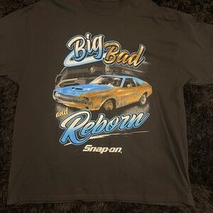 Snap Black Tee with Blue and Gold Car Graphic